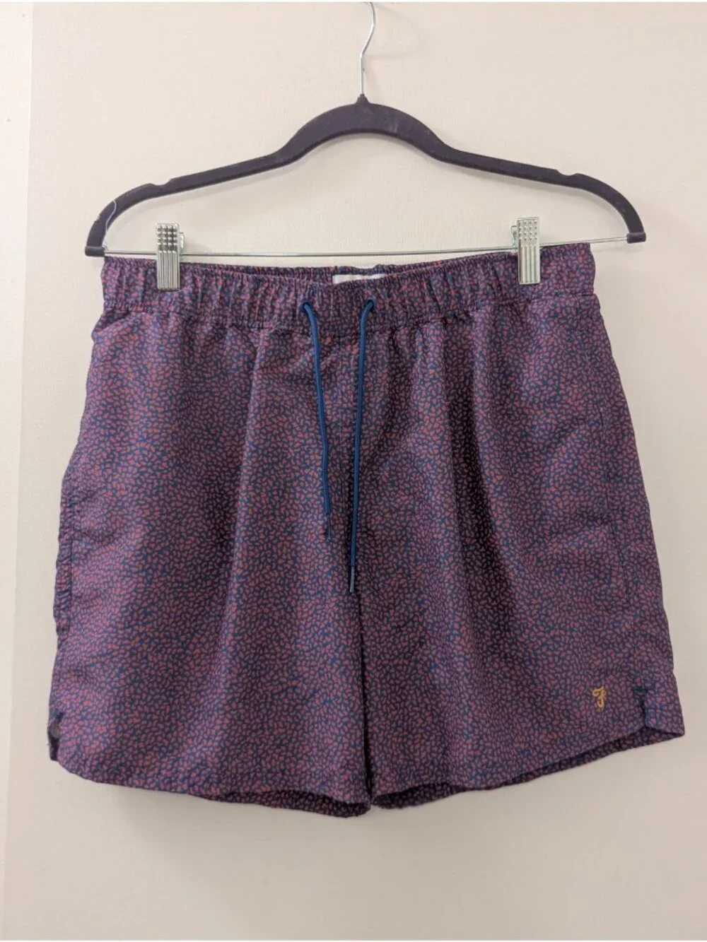 Farah Mens Blue & Red Printed Recycled Fabric Swim Shorts Size Medium